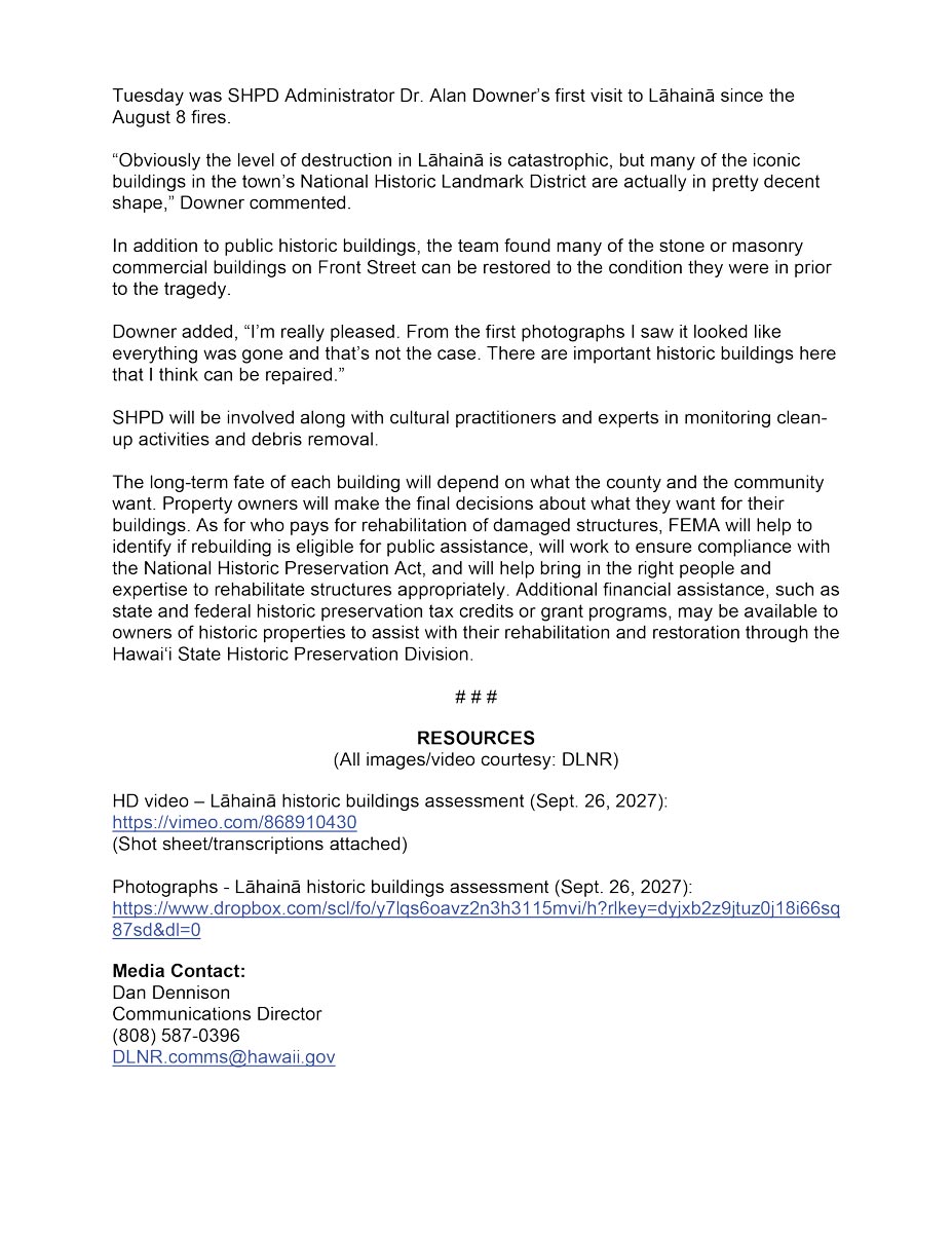 image of document regarding artifact recovery in Lahaina